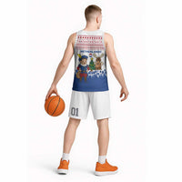 Netherlands Christmas Basketball Jersey with Christmas Tree Windmill Piet Character and Tulip Pattern - Wonder Print Shop