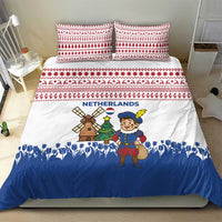 Netherlands Christmas Bedding Set with Christmas Tree Windmill Piet Character and Tulip Pattern - Wonder Print Shop