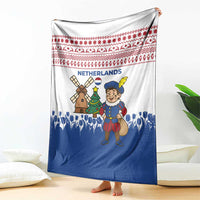 Netherlands Christmas Blanket with Christmas Tree Windmill Piet Character and Tulip Pattern - Wonder Print Shop