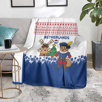 Netherlands Christmas Blanket with Christmas Tree Windmill Piet Character and Tulip Pattern - Wonder Print Shop