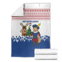 Netherlands Christmas Blanket with Christmas Tree Windmill Piet Character and Tulip Pattern - Wonder Print Shop