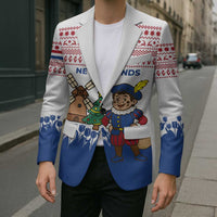 Netherlands Christmas Blazer with Christmas Tree Windmill Piet Character and Tulip Pattern - Wonder Print Shop
