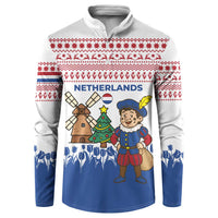 Netherlands Christmas Button Sweatshirt with Christmas Tree Windmill Piet Character and Tulip Pattern - Wonder Print Shop