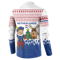 Netherlands Christmas Button Sweatshirt with Christmas Tree Windmill Piet Character and Tulip Pattern - Wonder Print Shop