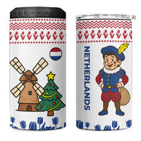 Netherlands Christmas 4 in 1 Can Cooler Tumbler with Christmas Tree Windmill Piet Character and Tulip Pattern - Wonder Print Shop