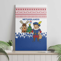 Netherlands Christmas Canvas Wall Art with Christmas Tree Windmill Piet Character and Tulip Pattern - Wonder Print Shop