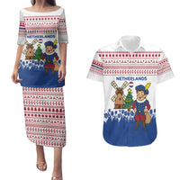 Netherlands Christmas Couples Matching Puletasi and Hawaiian Shirt with Christmas Tree Windmill Piet Character and Tulip Pattern - Wonder Print Shop