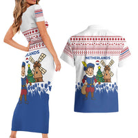 Netherlands Christmas Couples Matching Short Sleeve Bodycon Dress and Hawaiian Shirt with Christmas Tree Windmill Piet Character and Tulip Pattern - Wonder Print Shop