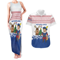 Netherlands Christmas Couples Matching Tank Maxi Dress and Hawaiian Shirt with Christmas Tree Windmill Piet Character and Tulip Pattern - Wonder Print Shop
