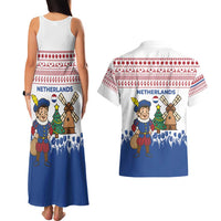 Netherlands Christmas Couples Matching Tank Maxi Dress and Hawaiian Shirt with Christmas Tree Windmill Piet Character and Tulip Pattern - Wonder Print Shop