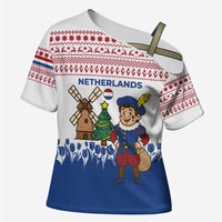 Netherlands Christmas Cross Shoulder Shirt with Christmas Tree Windmill Piet Character and Tulip Pattern - Wonder Print Shop