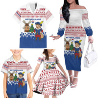Netherlands Christmas Family Matching Off The Shoulder Long Sleeve Dress and Hawaiian Shirt with Christmas Tree Windmill Piet Character and Tulip Pattern - Wonder Print Shop