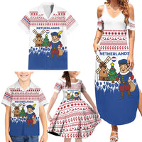 Netherlands Christmas Family Matching Summer Maxi Dress and Hawaiian Shirt with Christmas Tree Windmill Piet Character and Tulip Pattern - Wonder Print Shop