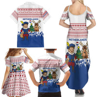 Netherlands Christmas Family Matching Summer Maxi Dress and Hawaiian Shirt with Christmas Tree Windmill Piet Character and Tulip Pattern - Wonder Print Shop