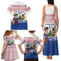 Netherlands Christmas Family Matching Tank Maxi Dress and Hawaiian Shirt with Christmas Tree Windmill Piet Character and Tulip Pattern - Wonder Print Shop