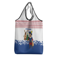 Netherlands Christmas Grocery Bag with Christmas Tree Windmill Piet Character and Tulip Pattern - Wonder Print Shop