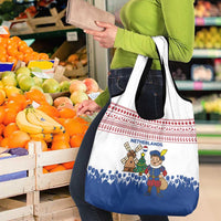 Netherlands Christmas Grocery Bag with Christmas Tree Windmill Piet Character and Tulip Pattern - Wonder Print Shop