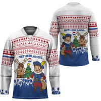 Netherlands Christmas Hockey Jersey with Christmas Tree Windmill Piet Character and Tulip Pattern - Wonder Print Shop