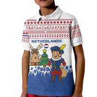 Netherlands Christmas Kid Polo Shirt with Christmas Tree Windmill Piet Character and Tulip Pattern - Wonder Print Shop