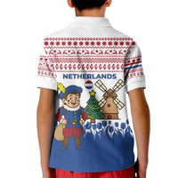 Netherlands Christmas Kid Polo Shirt with Christmas Tree Windmill Piet Character and Tulip Pattern - Wonder Print Shop