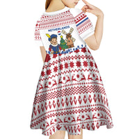 Netherlands Christmas Kid Short Sleeve Dress with Christmas Tree Windmill Piet Character and Tulip Pattern - Wonder Print Shop