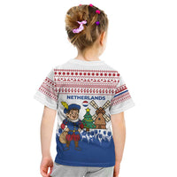 Netherlands Christmas Kid T Shirt with Christmas Tree Windmill Piet Character and Tulip Pattern - Wonder Print Shop