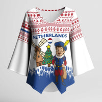 Netherlands Christmas Kimono Sleeve Blouse with Christmas Tree Windmill Piet Character and Tulip Pattern - Wonder Print Shop
