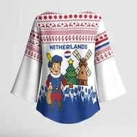 Netherlands Christmas Kimono Sleeve Blouse with Christmas Tree Windmill Piet Character and Tulip Pattern - Wonder Print Shop
