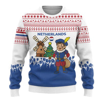 Netherlands Christmas Ugly Christmas Sweater with Christmas Tree Windmill Piet Character and Tulip Pattern - Wonder Print Shop