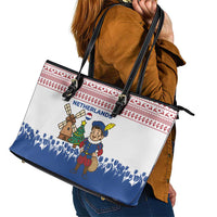 Netherlands Christmas Leather Tote Bag with Christmas Tree Windmill Piet Character and Tulip Pattern - Wonder Print Shop