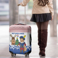 Netherlands Christmas Luggage Cover with Christmas Tree Windmill Piet Character and Tulip Pattern - Wonder Print Shop