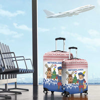 Netherlands Christmas Luggage Cover with Christmas Tree Windmill Piet Character and Tulip Pattern - Wonder Print Shop