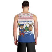 Netherlands Christmas Men Tank Top with Christmas Tree Windmill Piet Character and Tulip Pattern - Wonder Print Shop