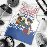 Netherlands Christmas Men Tank Top with Christmas Tree Windmill Piet Character and Tulip Pattern - Wonder Print Shop