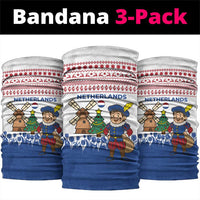 Netherlands Christmas Neck Gaiter with Christmas Tree Windmill Piet Character and Tulip Pattern - Wonder Print Shop