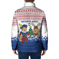 Netherlands Christmas Padded Jacket with Christmas Tree Windmill Piet Character and Tulip Pattern - Wonder Print Shop