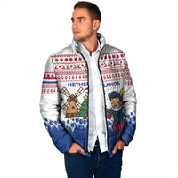 Netherlands Christmas Padded Jacket with Christmas Tree Windmill Piet Character and Tulip Pattern - Wonder Print Shop