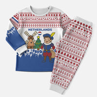 Netherlands Christmas Pajama Set with Christmas Tree Windmill Piet Character and Tulip Pattern - Wonder Print Shop