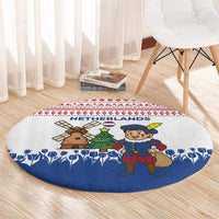 Netherlands Christmas Round Carpet with Christmas Tree Windmill Piet Character and Tulip Pattern - Wonder Print Shop