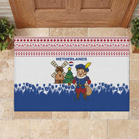 Netherlands Christmas Rubber Doormat with Christmas Tree Windmill Piet Character and Tulip Pattern - Wonder Print Shop