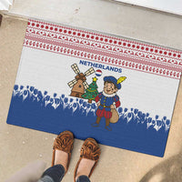 Netherlands Christmas Rubber Doormat with Christmas Tree Windmill Piet Character and Tulip Pattern - Wonder Print Shop