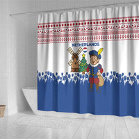Netherlands Christmas Shower Curtain with Christmas Tree Windmill Piet Character and Tulip Pattern - Wonder Print Shop