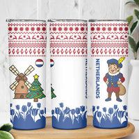 Netherlands Christmas Skinny Tumbler with Christmas Tree Windmill Piet Character and Tulip Pattern - Wonder Print Shop