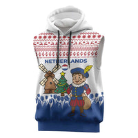 Netherlands Christmas Sleeveless Hoodie with Christmas Tree Windmill Piet Character and Tulip Pattern - Wonder Print Shop