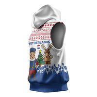 Netherlands Christmas Sleeveless Hoodie with Christmas Tree Windmill Piet Character and Tulip Pattern - Wonder Print Shop