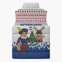 Netherlands Christmas Sleeveless Puffer Jacket with Christmas Tree Windmill Piet Character and Tulip Pattern - Wonder Print Shop