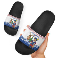 Netherlands Christmas Slide Sandals with Christmas Tree Windmill Piet Character and Tulip Pattern - Wonder Print Shop