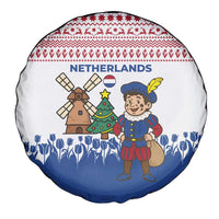 Netherlands Christmas Spare Tire Cover with Christmas Tree Windmill Piet Character and Tulip Pattern - Wonder Print Shop