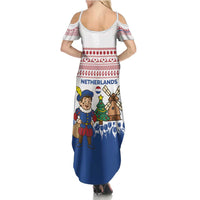 Netherlands Christmas Summer Maxi Dress with Christmas Tree Windmill Piet Character and Tulip Pattern - Wonder Print Shop