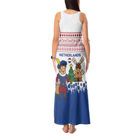 Netherlands Christmas Tank Maxi Dress with Christmas Tree Windmill Piet Character and Tulip Pattern - Wonder Print Shop